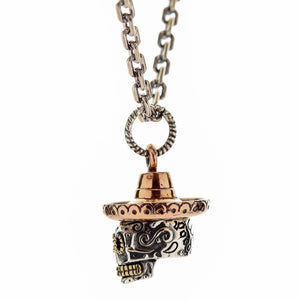Tri-Metal Mexican Sugar Skull Pendant, brass detail