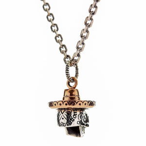 Tri-Metal Mexican Sugar Skull Pendant, worn view