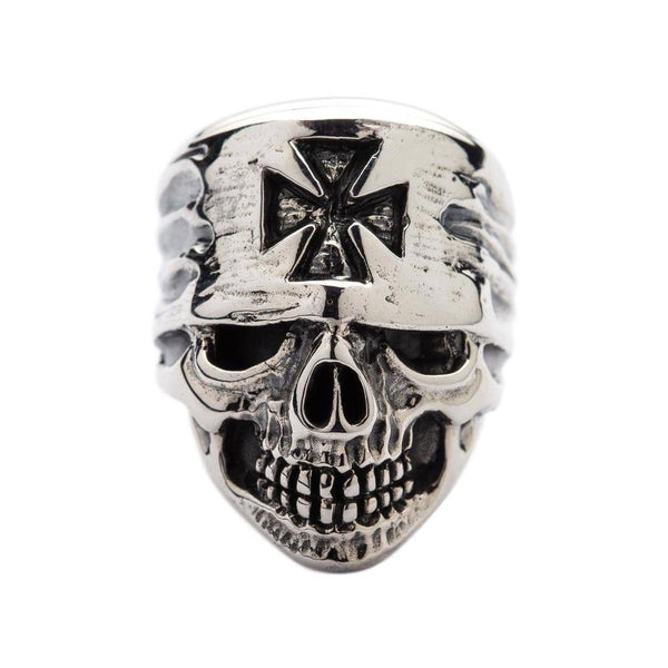 Sterling Silver Cross Bandana Biker Skull Ring