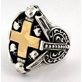 Yellow Gold Cross Heart Gothic Ring