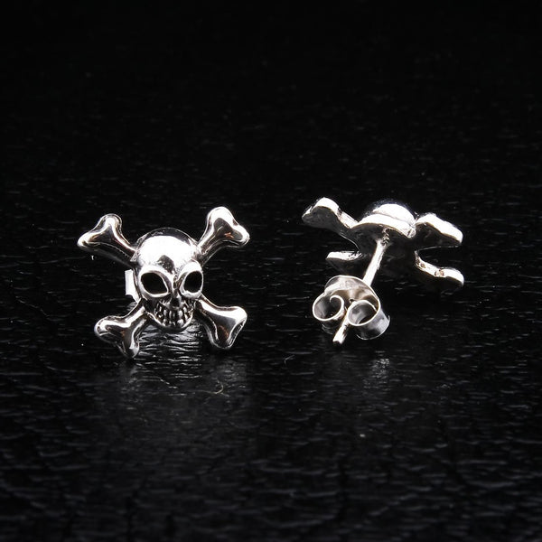 Sterling Silver Crossbones Skull Studs Earrings