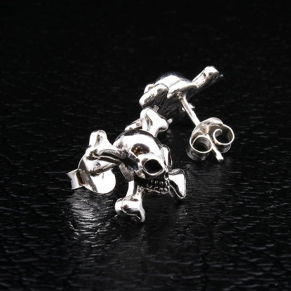Серьги-гвоздики из стерлингового серебра с перекрещенными костями и черепом