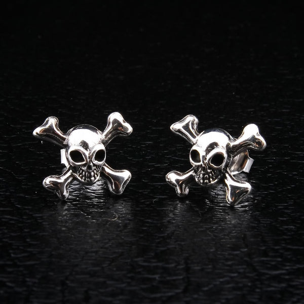 Sterling Silver Crossbones Skull Studs Earrings