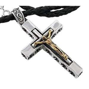Colgante de plata esterlina con cruz de Jesús y crucifijo para hombre