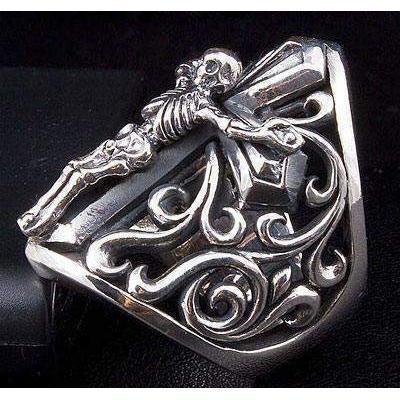 Sterling Silver Crucifix Skull Gothic Ring
