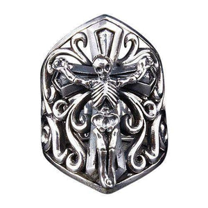 Sterling Silver Crucifix Skull Gothic Ring