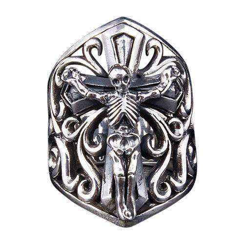 Anello gotico teschio crocifisso in argento sterling