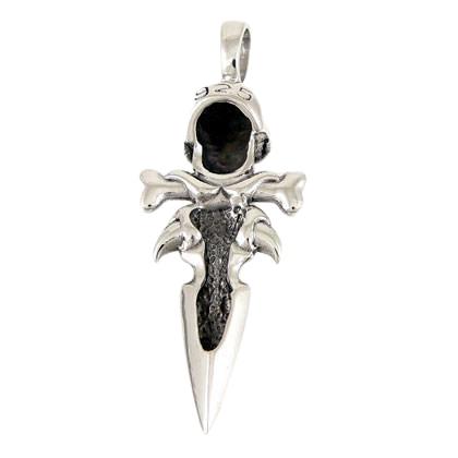 Silver Dagger Skull Bone Pendant