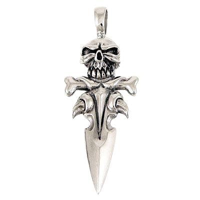 Silver Dagger Skull Bone Pendant