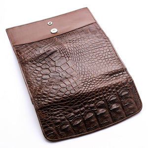 Cartera para mujer de piel de espinazo de cocodrilo genuino marrón oscuro
