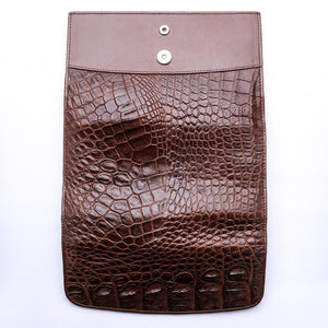 Cartera para mujer de piel de espinazo de cocodrilo genuino marrón oscuro