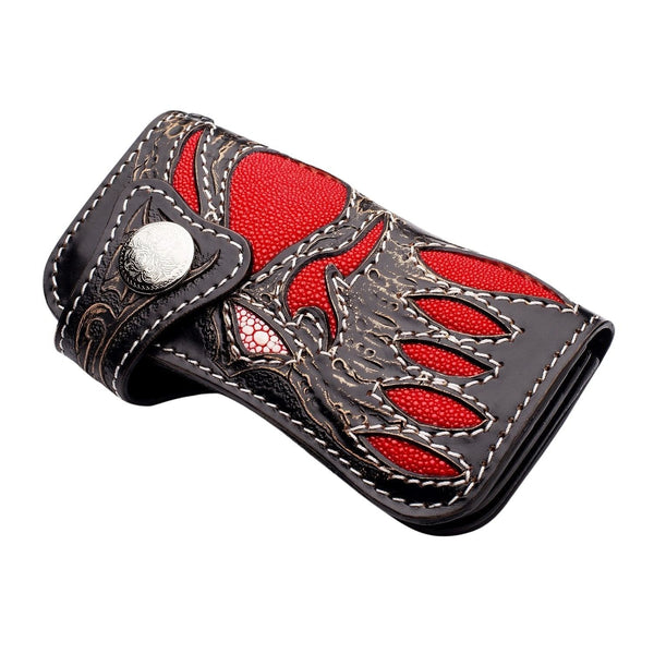 Байкерский кошелек Red Demon Stingray Leather Carved