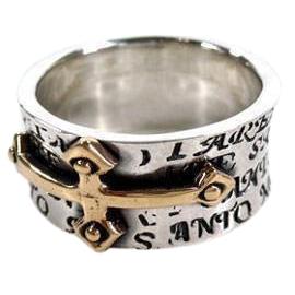 Sterling Silver Designer Gold Cross Ring