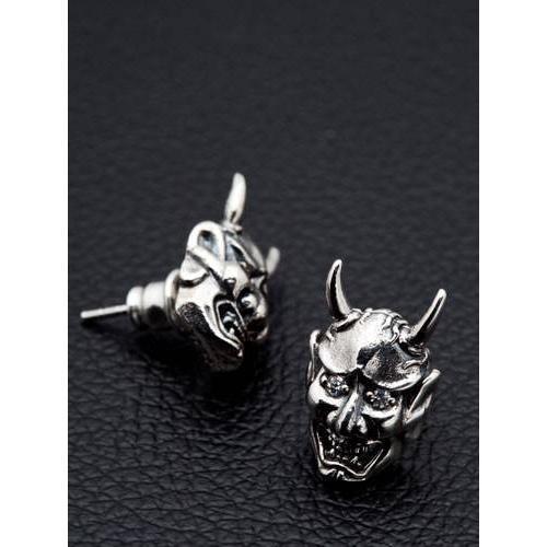 Boucles d'oreilles en argent sterling Skull Devil Oni Mask