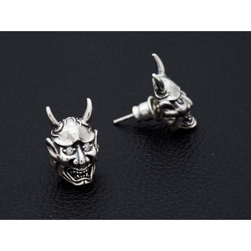 Sterling Silver Skull Devil Oni Mask Earrings
