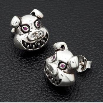 Silver Evil Devil Pig Earrings