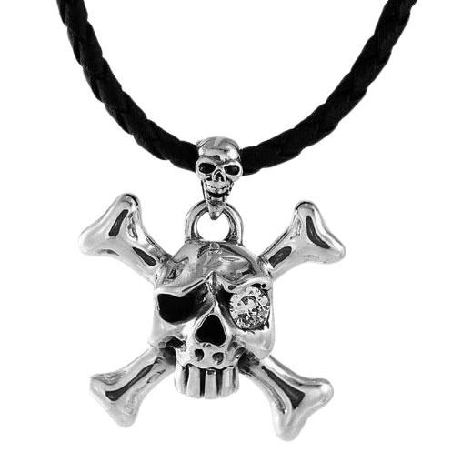Zancan silver necklace with biker skull pendant with black stones.