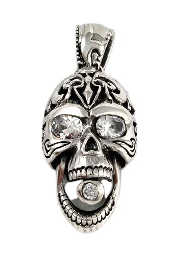 Diamond Eyes Silver Rider Skull Pendant