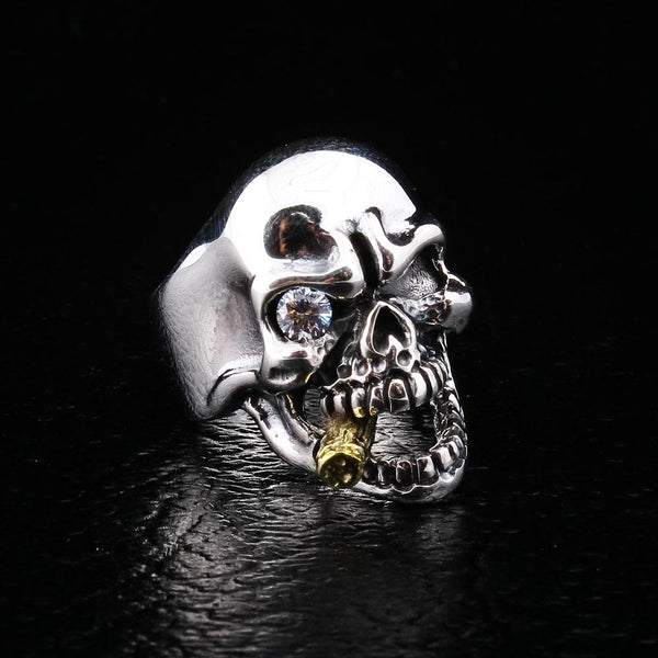 Байкерское кольцо с бриллиантовым глазом Mafia Skull