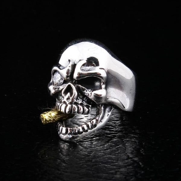 Байкерское кольцо с бриллиантовым глазом Mafia Skull