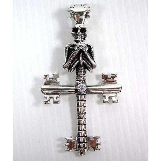 Diamond Skull Key Cross Silver Pendant