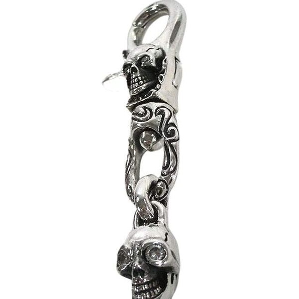 Diamond Skull Sterling Silver Biker Keychain