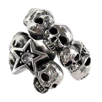Diamond Star Rock Skull Ring