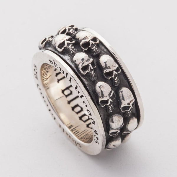Silver Double Skull Mens Spin Ring
