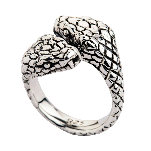 Sterling Silver Double Snake Head Gothic Ring
