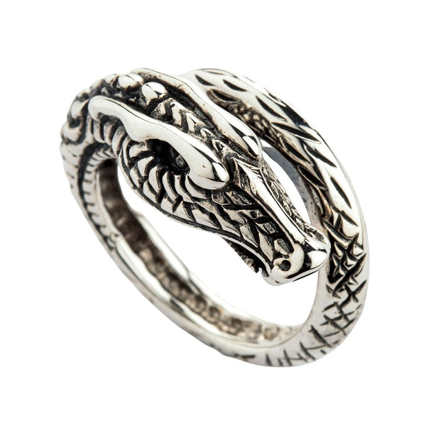 Серебряное мужское кольцо с драконом