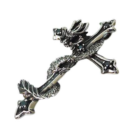 Sterling Silver Dragon Cross Pendant