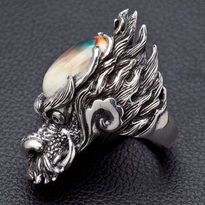 Shiva Shell Dragon 925 Sterling Silver Ring, opposite side showing flowing dragon crest