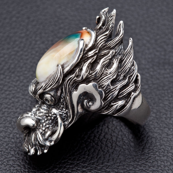Мужское кольцо с головой дракона из стерлингового серебра
