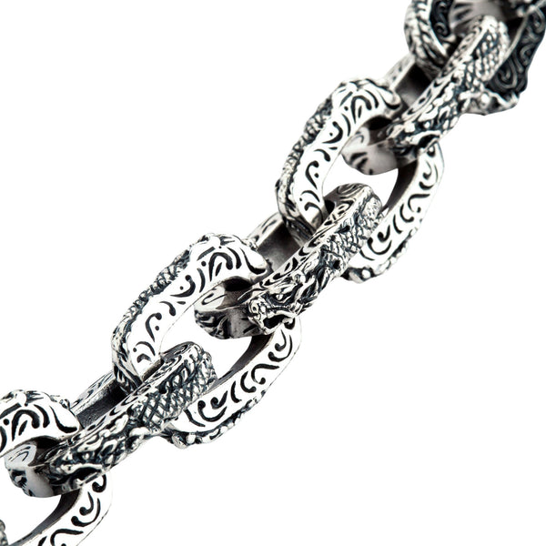 Sterling Silver Dragon Link Mens Bracelet