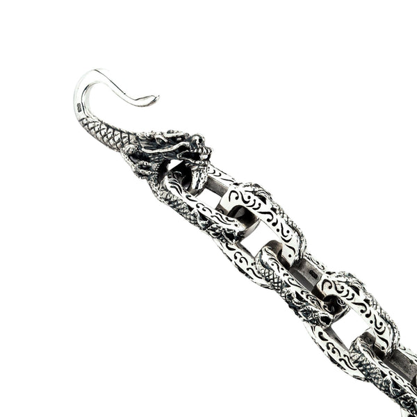 Sterling Silver Dragon Link Mens Bracelet