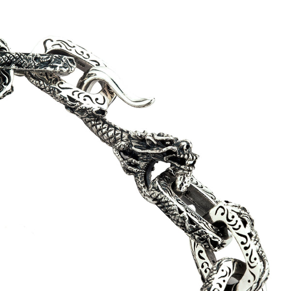 Bracciale da uomo in argento sterling con collegamento a drago