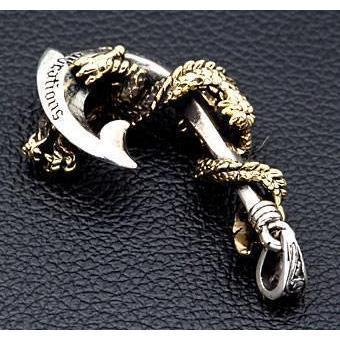 dragon fish hook Dragon Fish Hook Pendant — .925 Sterling Silver & Brass Hei Matau