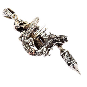 Colgante de ametralladora de tatuaje de calavera de dragón
