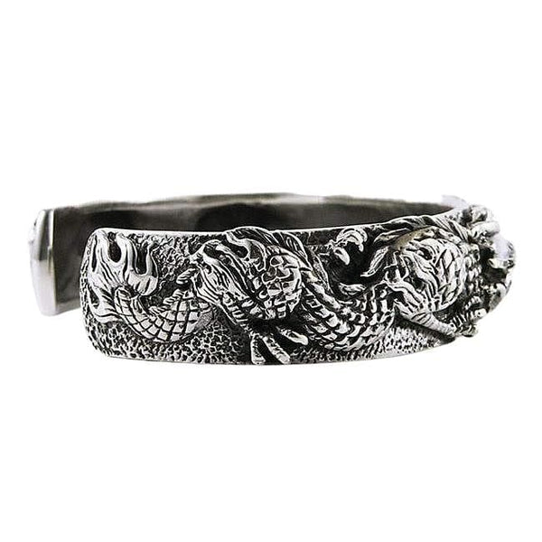 Dragon Mens Sterling Silver Cuff Bracelet