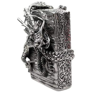 Dragon Book Sterling Silver Lighter, side carved book spine and dragon