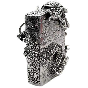 Dragon Book Sterling Silver Lighter, rear book cover and coiling tail