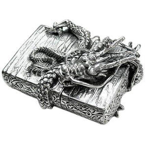 Dragon Book Sterling Silver Lighter, horizontal front dragon relief