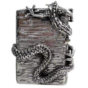 Dragon Book Sterling Silver Lighter, rear cover and scaled dragon tail