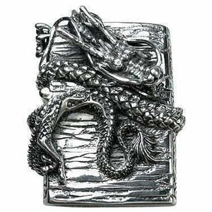 Dragon Book Sterling Silver Lighter, front raised dragon and book cover
