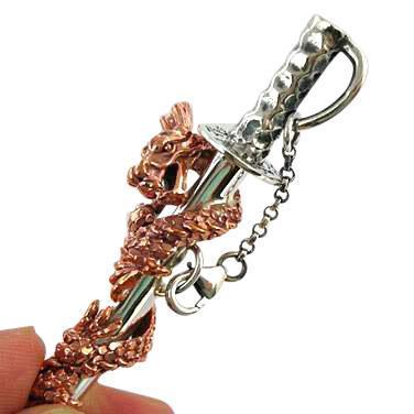 Copper Dragon Silver Sword Pendants