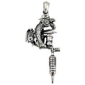 Diamond Skull Dragon Tattoo Machine Gun Pendant