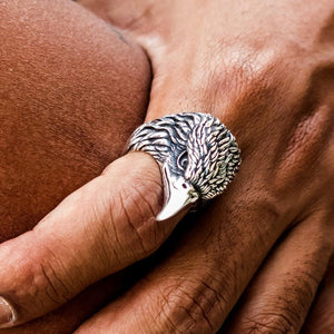 Anello da motociclista con testa d'aquila in argento sterling