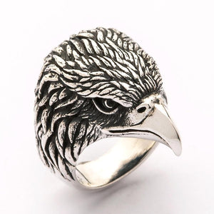 Anello da motociclista con testa d'aquila in argento sterling