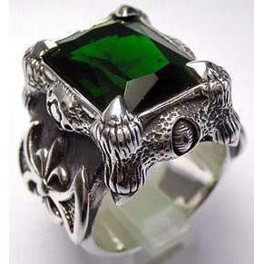 Sterling Silver Emerald Dragon Claw Mens Ring