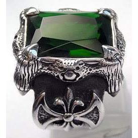 Sterling Silver Emerald Dragon Claw Mens Ring